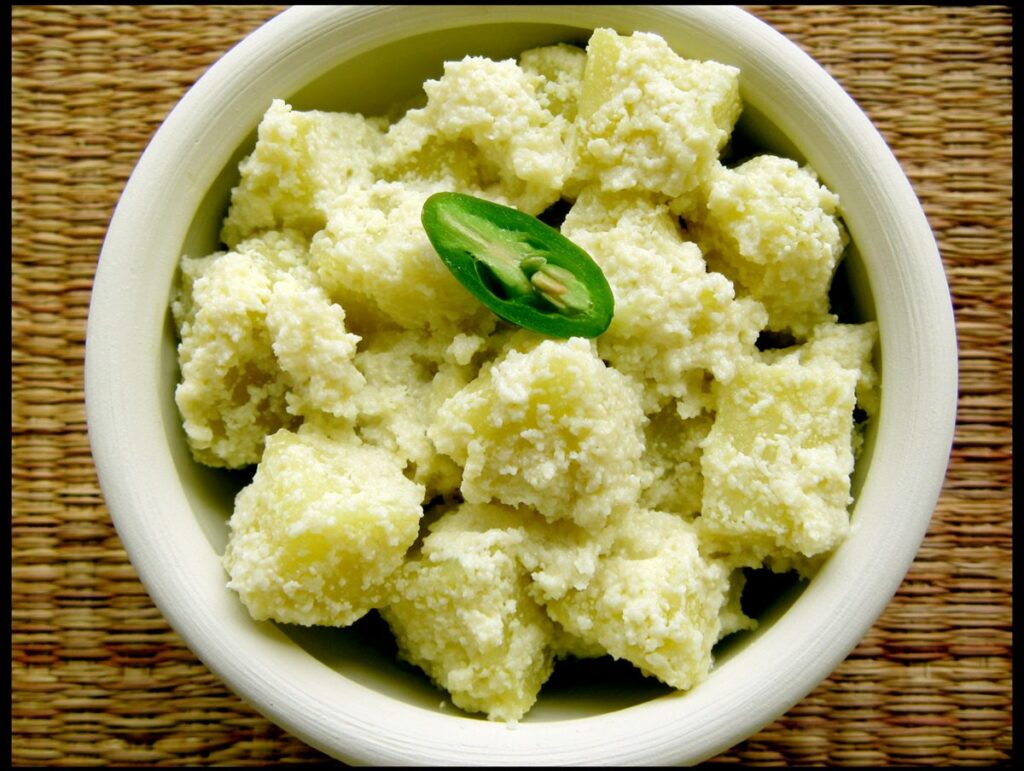 Aloo posto — potatoes in a white poppy-seed paste, Bengal home cooking, River Delta