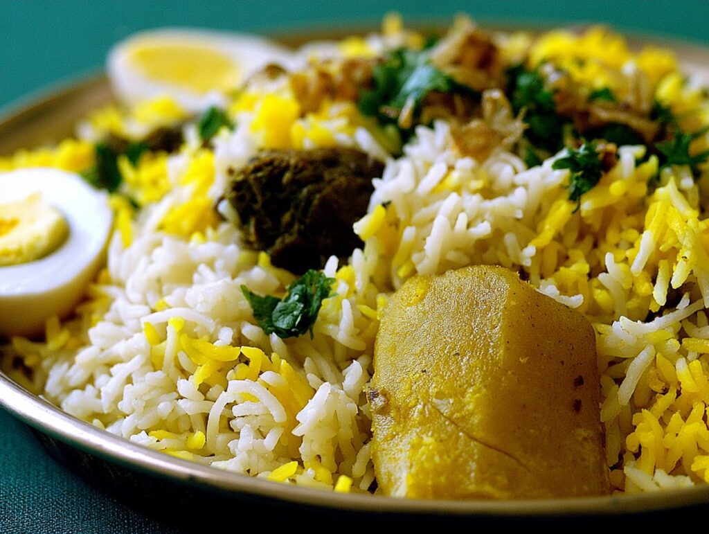 Bengali mutton biryani — Kolkata biryani with mutton, egg and potato, River Delta