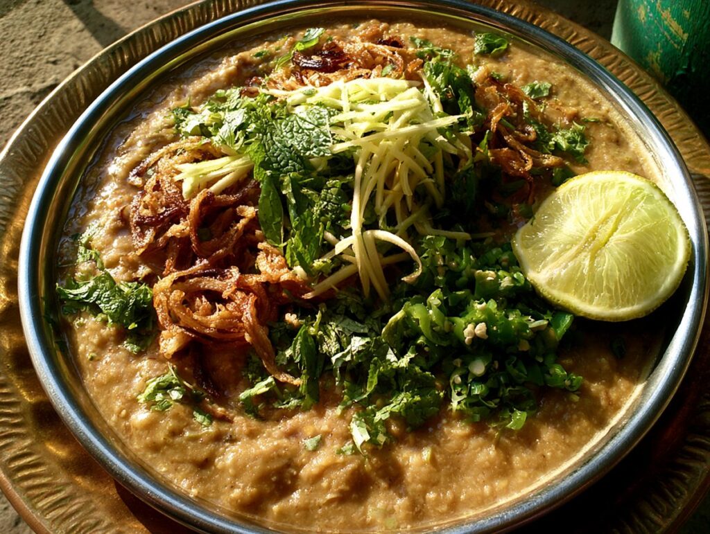 Haleem — wheat, lentils and meat slow-cooked to a thick paste, Lahore, Mughal Corridor