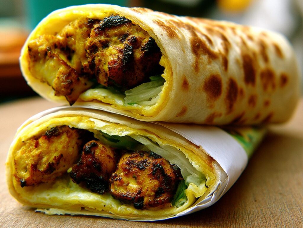 Kathi roll — Kolkata seekh kebab wrapped in an egg-coated paratha, River Delta
