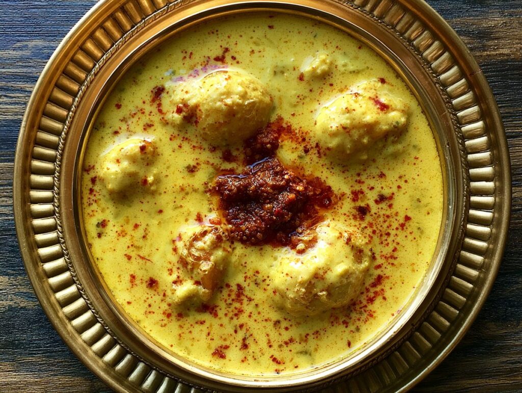 Punjabi kadhi pakora — gram-flour dumplings in a slow-cooked sour yogurt sauce, Mughal Corridor