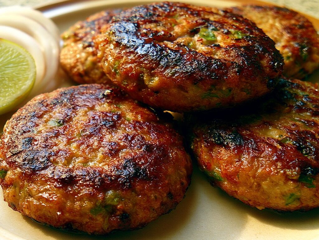 Shami kebab — minced meat and chana dal ground smooth and fried into patties, Mughal Corridor